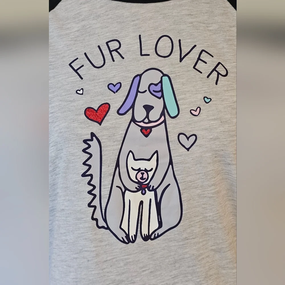 BOBS from Skechers Fur Lover‎ Gray and Black Raglan Shirt